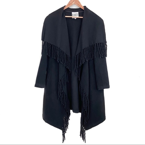 BB DAKOTA Candace Black Fringed Waterfall Coat - Picture 1 of 9